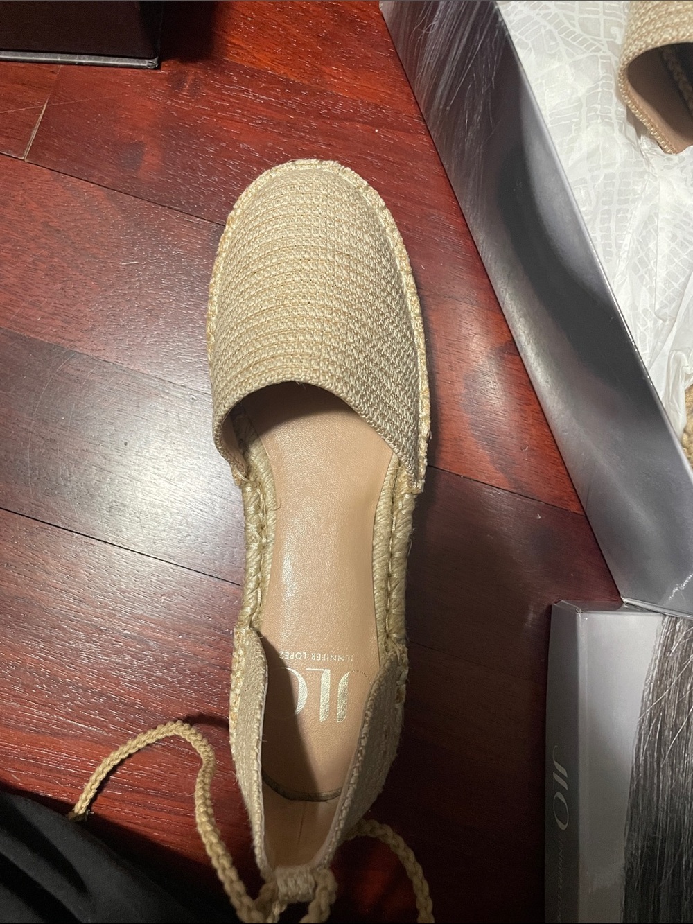 Jennifer Lopez Natural Beige Woven Espadrille Flat with Tie